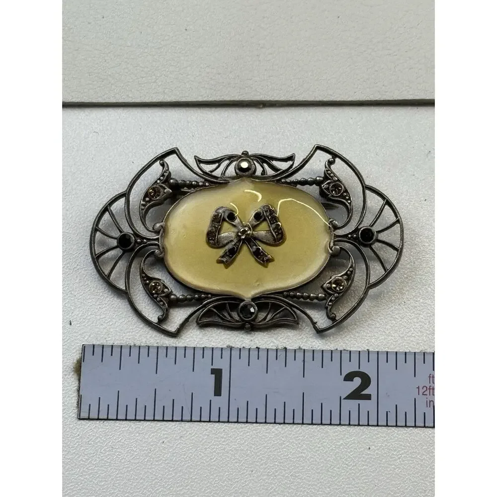 Vintage Catherine Popesco Brooch Enamel Bow Center